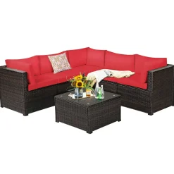 6 Pieces Patio Furniture Set, Outdoor Rattan Sofa Set, Wicker Conversation Set