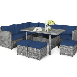7 Pieces Patio Furniture Set, Outdoor Sectional Rattan Sofa Set with Cushions