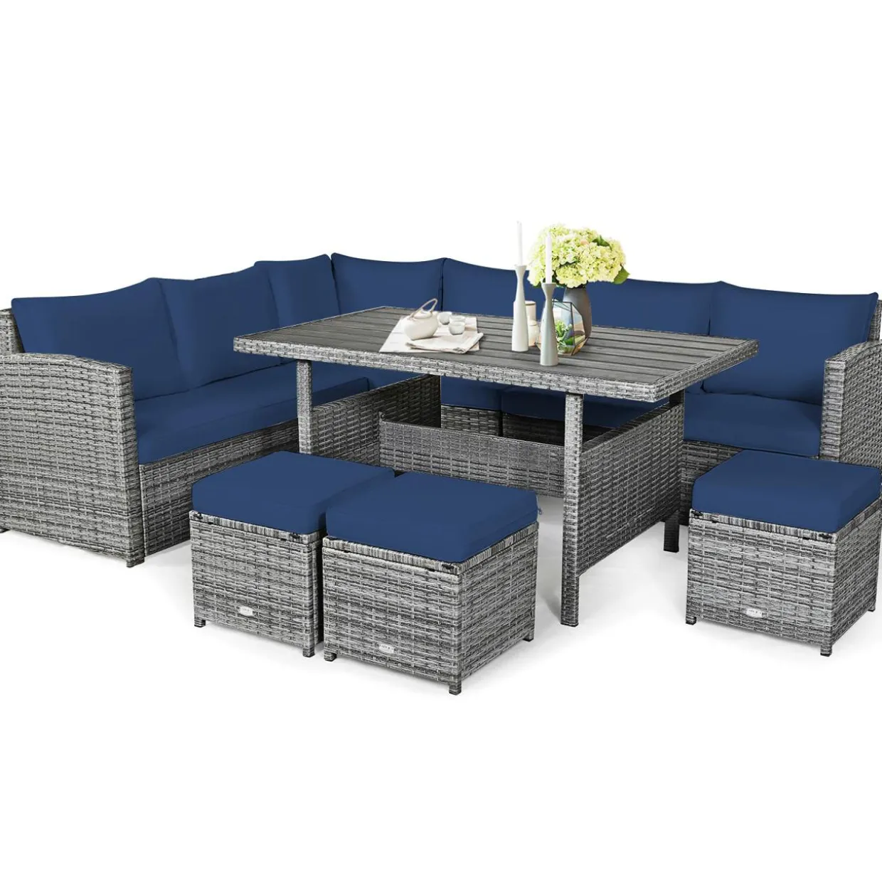 7 Pieces Patio Furniture Set, Outdoor Sectional Rattan Sofa Set with Cushions