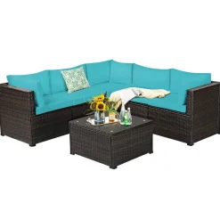 6 Pieces Patio Furniture Set, Outdoor Rattan Sofa Set, Wicker Conversation Set