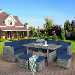 7 Pieces Patio Furniture Set, Outdoor Sectional Rattan Sofa Set with Cushions