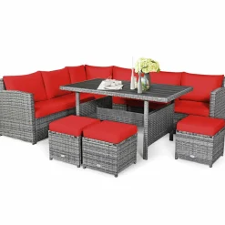 7 Pieces Patio Furniture Set, Outdoor Sectional Rattan Sofa Set with Cushions