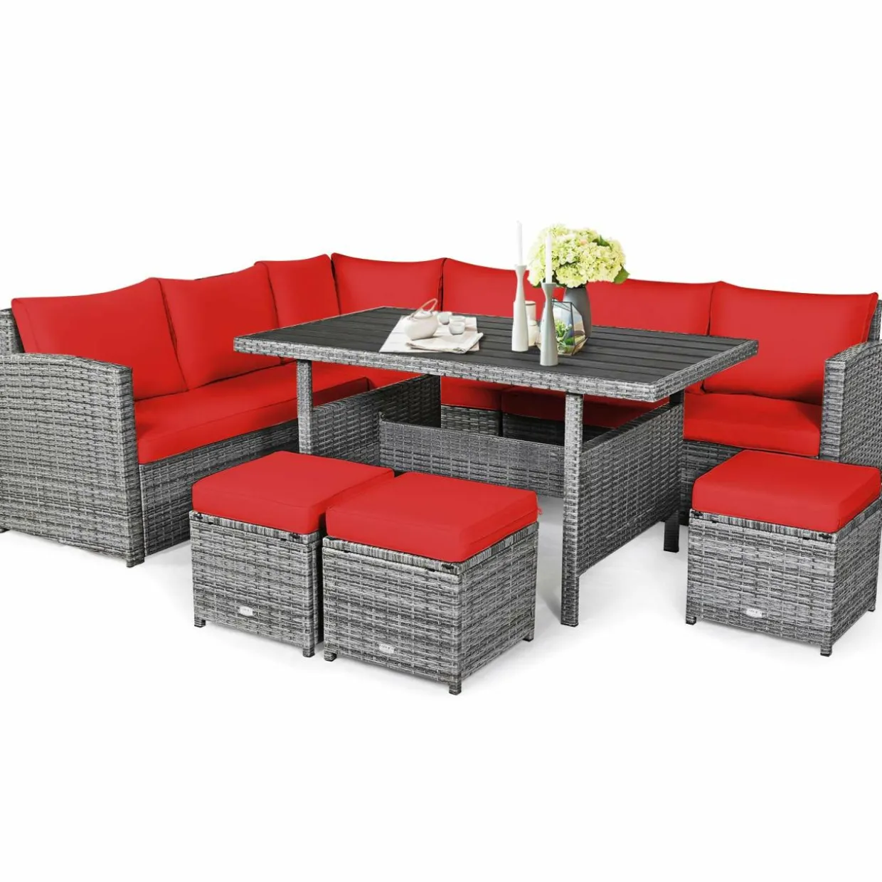 7 Pieces Patio Furniture Set, Outdoor Sectional Rattan Sofa Set with Cushions