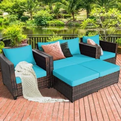 5 Pieces Patio Furniture Set, Outdoor Rattan Sofa Set w/Removable Cushions