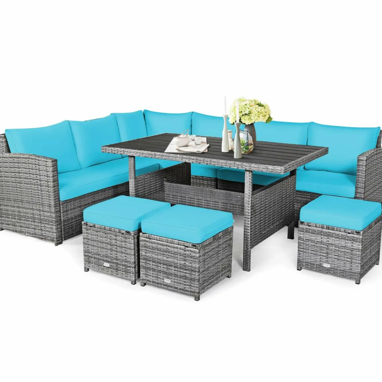 7 Pieces Patio Furniture Set, Outdoor Sectional Rattan Sofa Set with Cushions