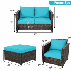 5 Pieces Patio Furniture Set, Outdoor Rattan Sofa Set w/Removable Cushions