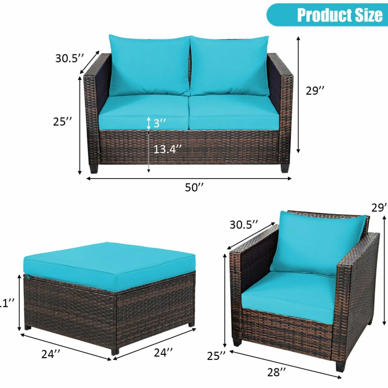 5 Pieces Patio Furniture Set, Outdoor Rattan Sofa Set w/Removable Cushions