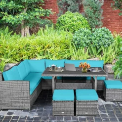 7 Pieces Patio Furniture Set, Outdoor Sectional Rattan Sofa Set with Cushions