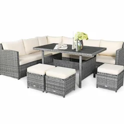 7 Pieces Patio Furniture Set, Outdoor Sectional Rattan Sofa Set with Cushions