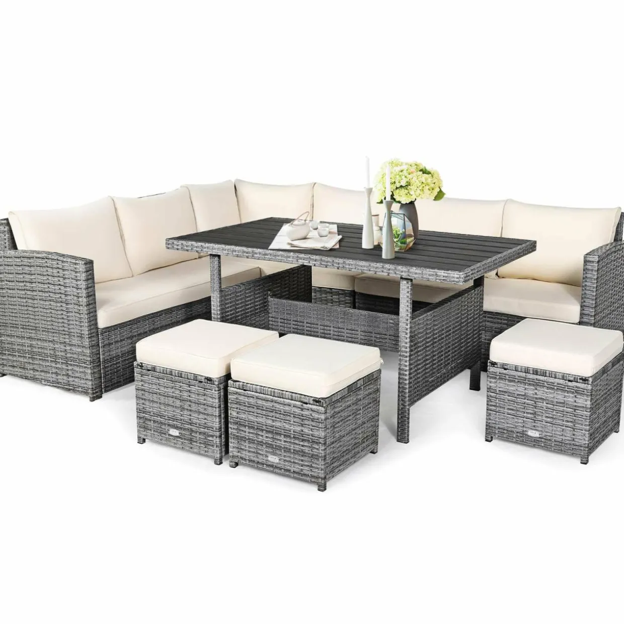 7 Pieces Patio Furniture Set, Outdoor Sectional Rattan Sofa Set with Cushions