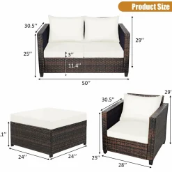 5 Pieces Patio Furniture Set, Outdoor Rattan Sofa Set w/Removable Cushions