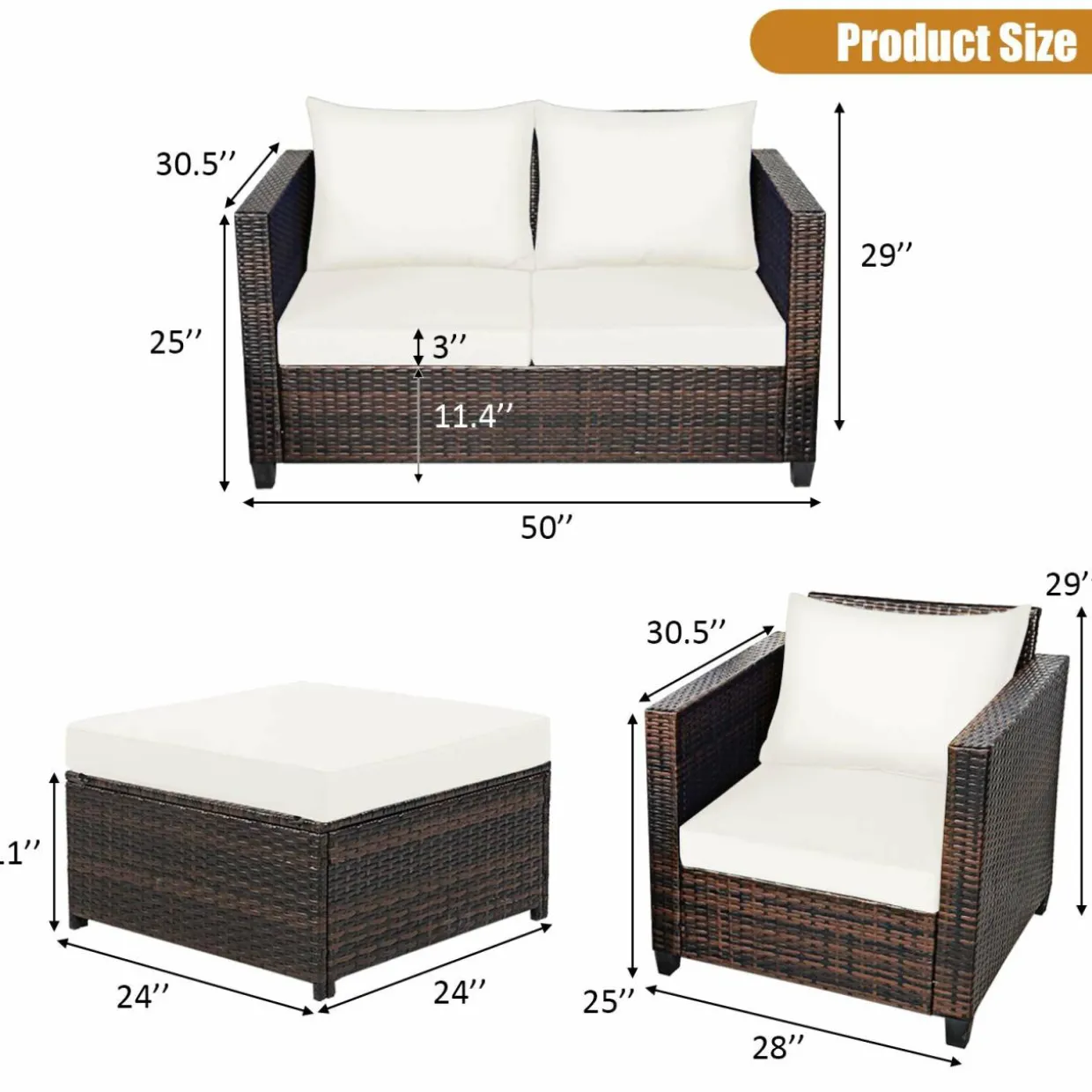 5 Pieces Patio Furniture Set, Outdoor Rattan Sofa Set w/Removable Cushions