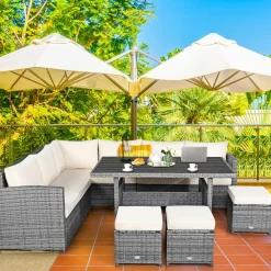 7 Pieces Patio Furniture Set, Outdoor Sectional Rattan Sofa Set with Cushions