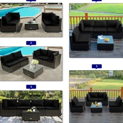5 Pieces Patio Furniture Set, All Weather Wicker L-Shaped Corner Sofa Set w/Soft Cushions