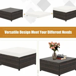 5 Pieces Patio Furniture Set, Outdoor Rattan Sofa Set w/Removable Cushions