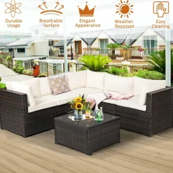 6 Pieces Patio Furniture Set, Outdoor Rattan Sofa Set, Wicker Conversation Set