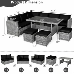 7 Pieces Patio Furniture Set, Outdoor Sectional Rattan Sofa Set with Cushions