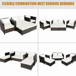 5 Pieces Patio Furniture Set, Outdoor Rattan Sofa Set w/Removable Cushions