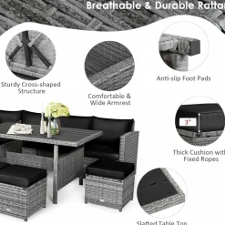 7 Pieces Patio Furniture Set, Outdoor Sectional Rattan Sofa Set with Cushions
