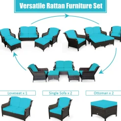 5 Pieces Patio Furniture Set, Outdoor Rattan Conversation Sofa Set with Loveseat