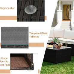 6 Pieces Patio Furniture Set, Outdoor Rattan Sofa Set, Wicker Conversation Set