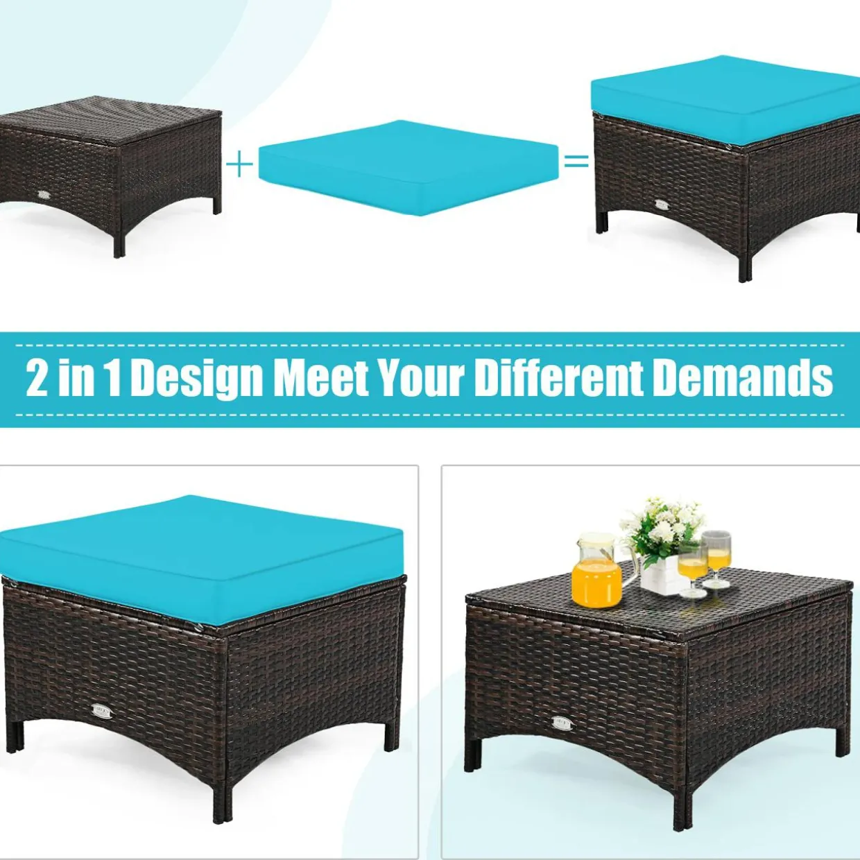 5 Pieces Patio Furniture Set, Outdoor Rattan Conversation Sofa Set with Loveseat