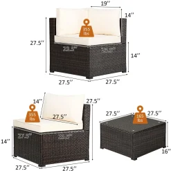 6 Pieces Patio Furniture Set, Outdoor Rattan Sofa Set, Wicker Conversation Set