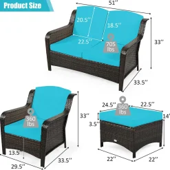 5 Pieces Patio Furniture Set, Outdoor Rattan Conversation Sofa Set with Loveseat