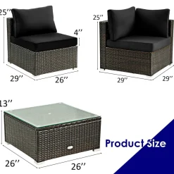 5 Pieces Patio Furniture Set, All Weather Wicker L-Shaped Corner Sofa Set w/Soft Cushions