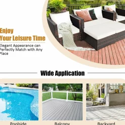 5 Pieces Patio Furniture Set, Outdoor Rattan Sofa Set w/Removable Cushions