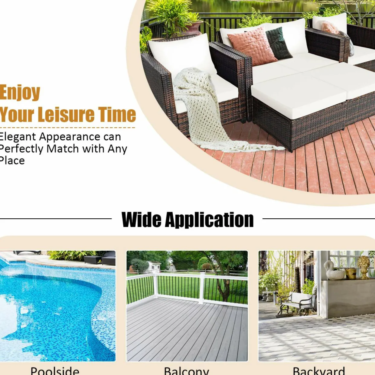 5 Pieces Patio Furniture Set, Outdoor Rattan Sofa Set w/Removable Cushions