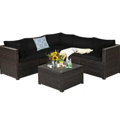 6 Pieces Patio Furniture Set, Outdoor Rattan Sofa Set, Wicker Conversation Set