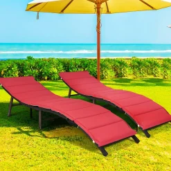 2 Pieces Patio Rattan Chaise Lounge, Outdoor Wicker Lounge Chair
