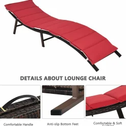 2 Pieces Patio Rattan Chaise Lounge, Outdoor Wicker Lounge Chair