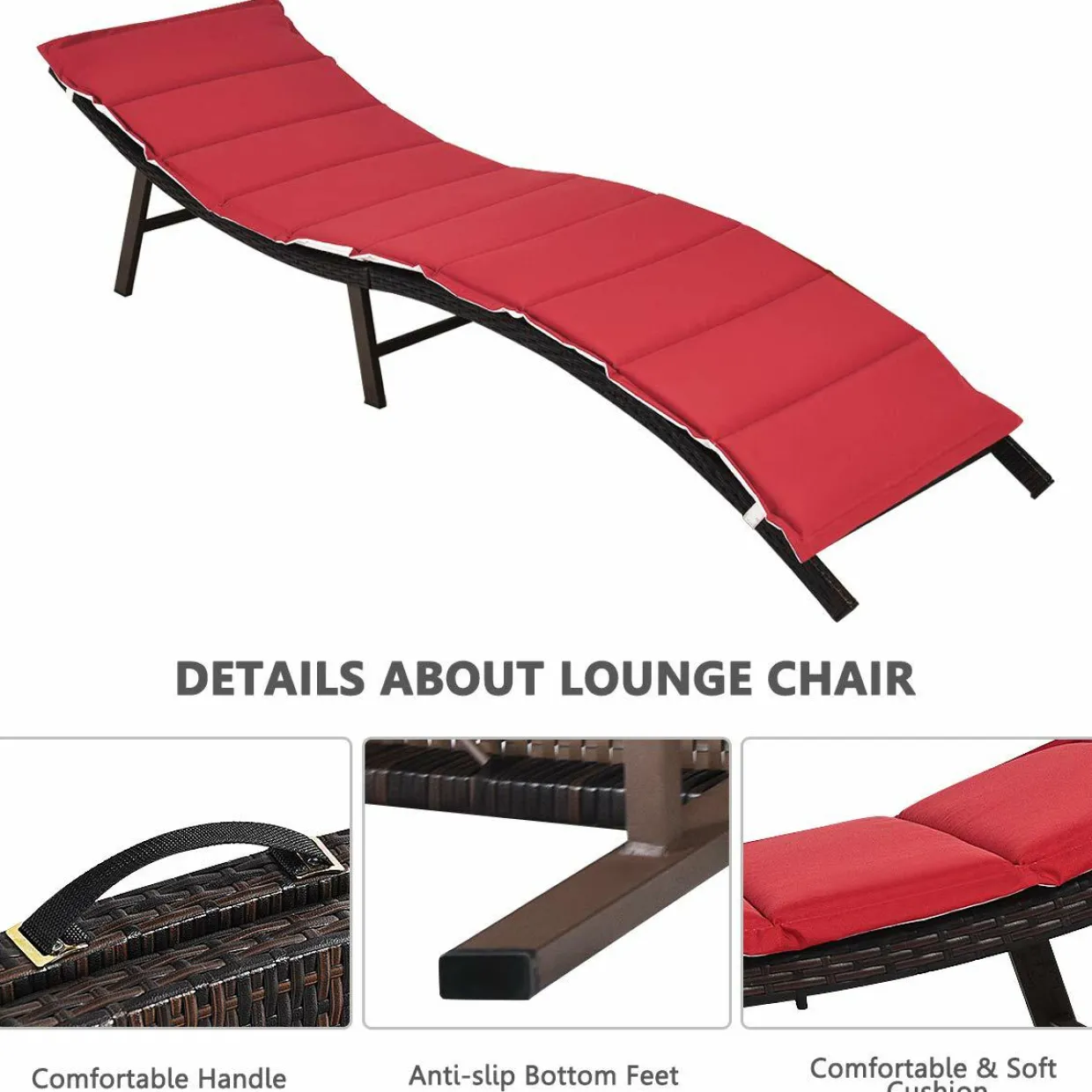 2 Pieces Patio Rattan Chaise Lounge, Outdoor Wicker Lounge Chair