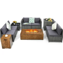 10 Pieces Patio Rattan Conversation Set, Patiojoy Outdoor Wicker Furniture Set