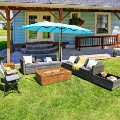 10 Pieces Patio Rattan Conversation Set, Patiojoy Outdoor Wicker Furniture Set