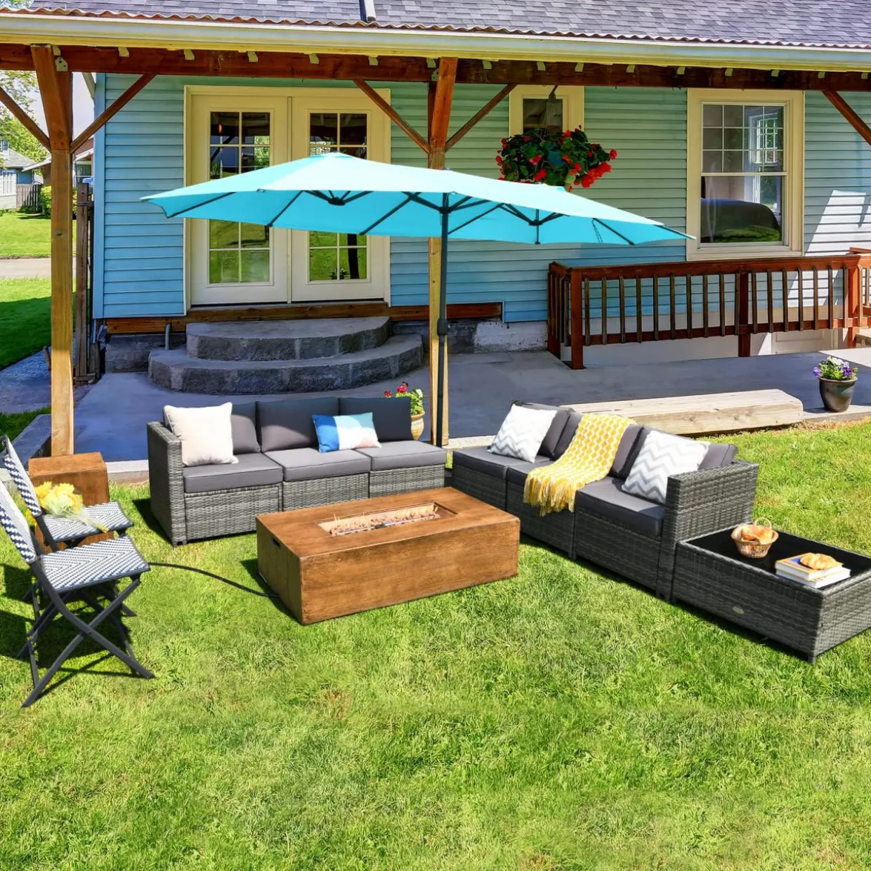 10 Pieces Patio Rattan Conversation Set, Patiojoy Outdoor Wicker Furniture Set
