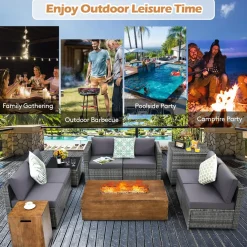 10 Pieces Patio Rattan Conversation Set, Patiojoy Outdoor Wicker Furniture Set