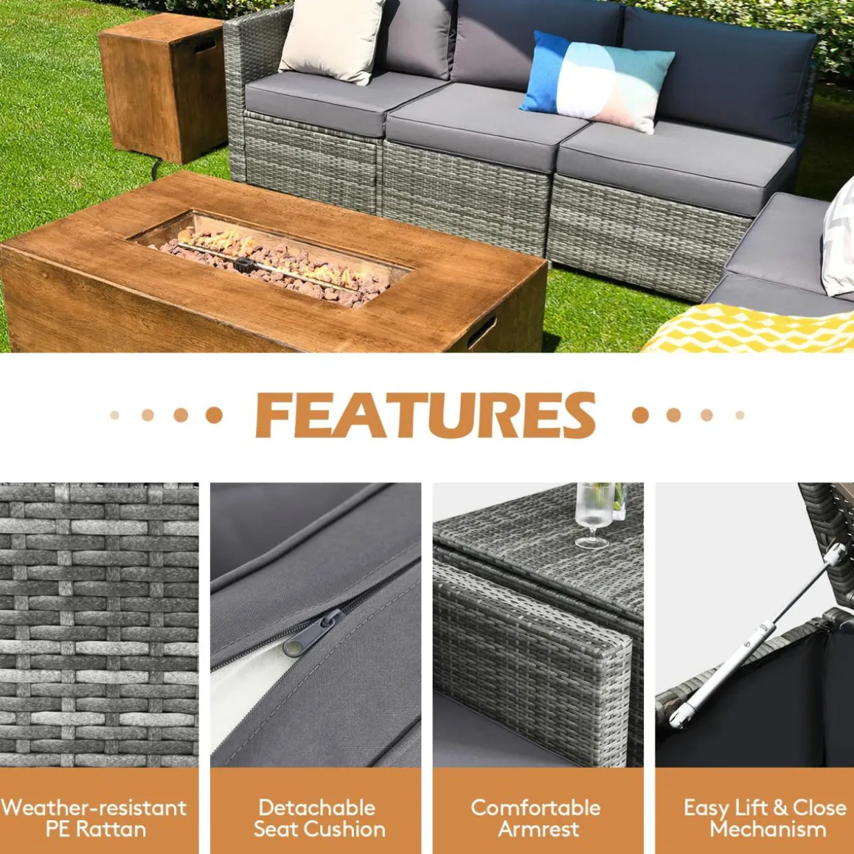 10 Pieces Patio Rattan Conversation Set, Patiojoy Outdoor Wicker Furniture Set