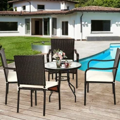 4 Pieces Patio Rattan Dining Chairs, Outdoor Stackable Wicker Chairs with Comfortable Cushions and Armrests
