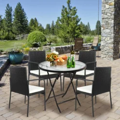 4 Pieces Patio Rattan Dining Chair Set