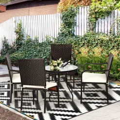 4 Pieces Patio Rattan Dining Chairs, Outdoor Stackable Wicker Chairs with Comfortable Cushions and Armrests