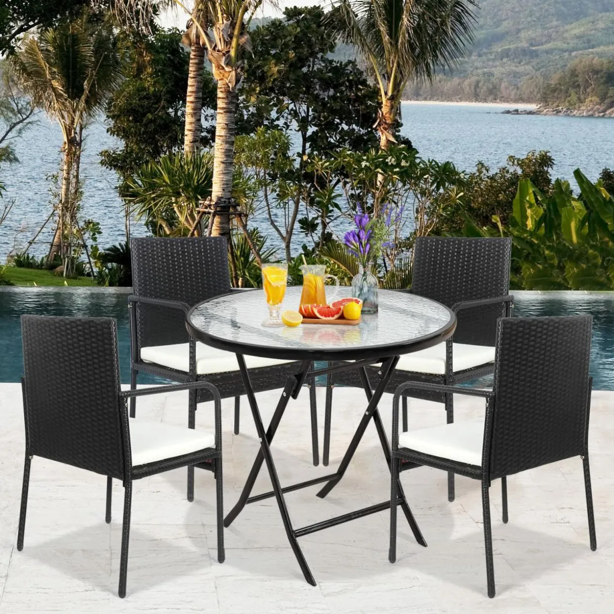 4 Pieces Patio Rattan Dining Chair Set