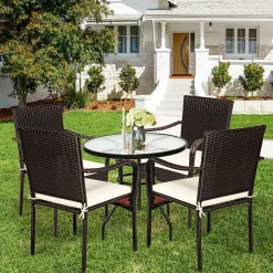 4 Pieces Patio Rattan Dining Chairs, Outdoor Stackable Wicker Chairs with Comfortable Cushions and Armrests
