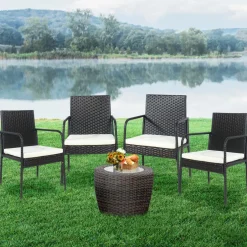 4 Pieces Patio Rattan Dining Chair Set