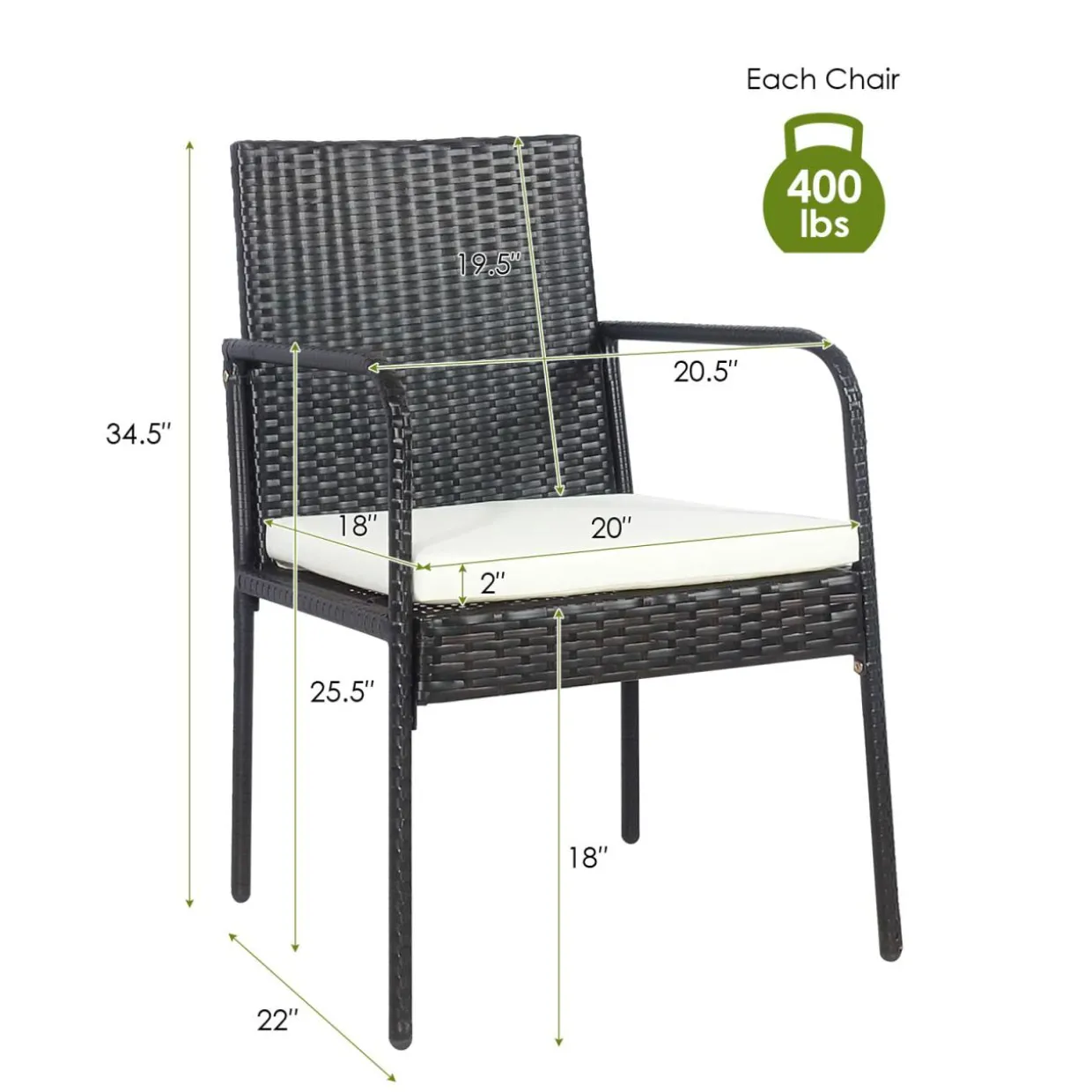 4 Pieces Patio Rattan Dining Chair Set
