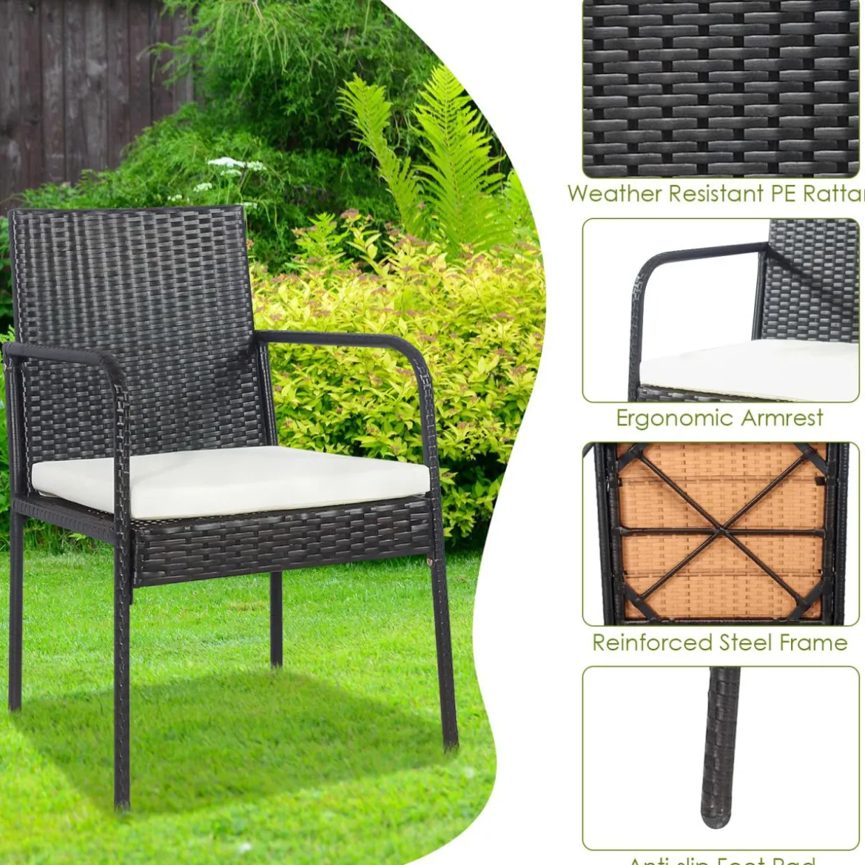 4 Pieces Patio Rattan Dining Chair Set