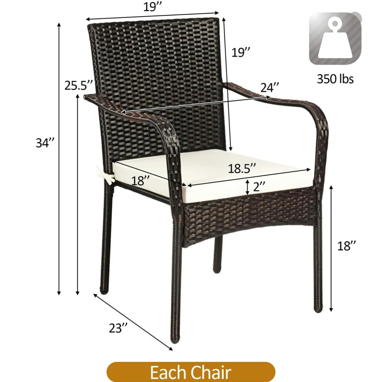 4 Pieces Patio Rattan Dining Chairs, Outdoor Stackable Wicker Chairs with Comfortable Cushions and Armrests