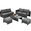 6 Pieces Patio Rattan Furniture Set, Patiojoy No Assembly Outdoor Conversation Set